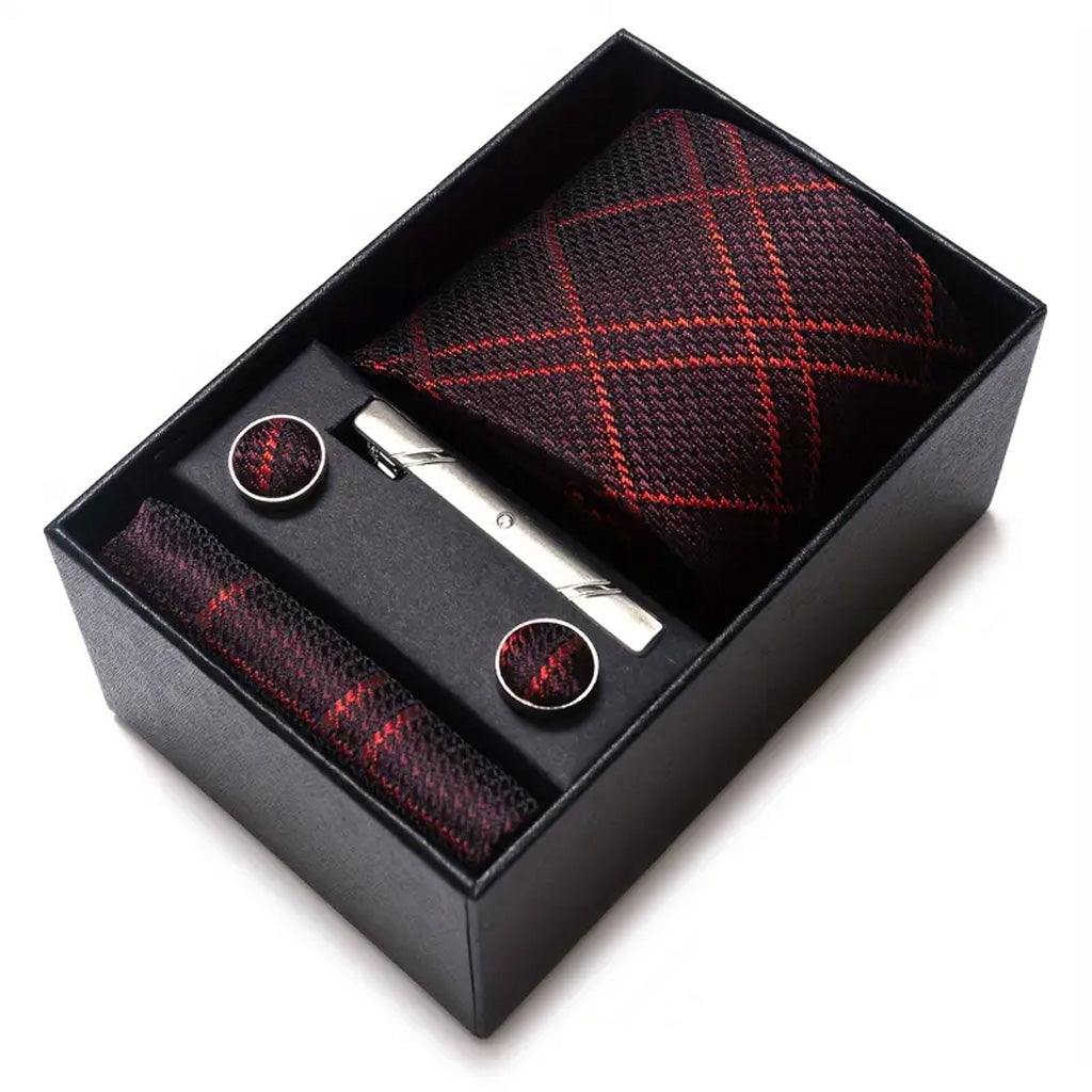 Gift Box Of Necktie With Handkerchief Cufflink Tie Clip