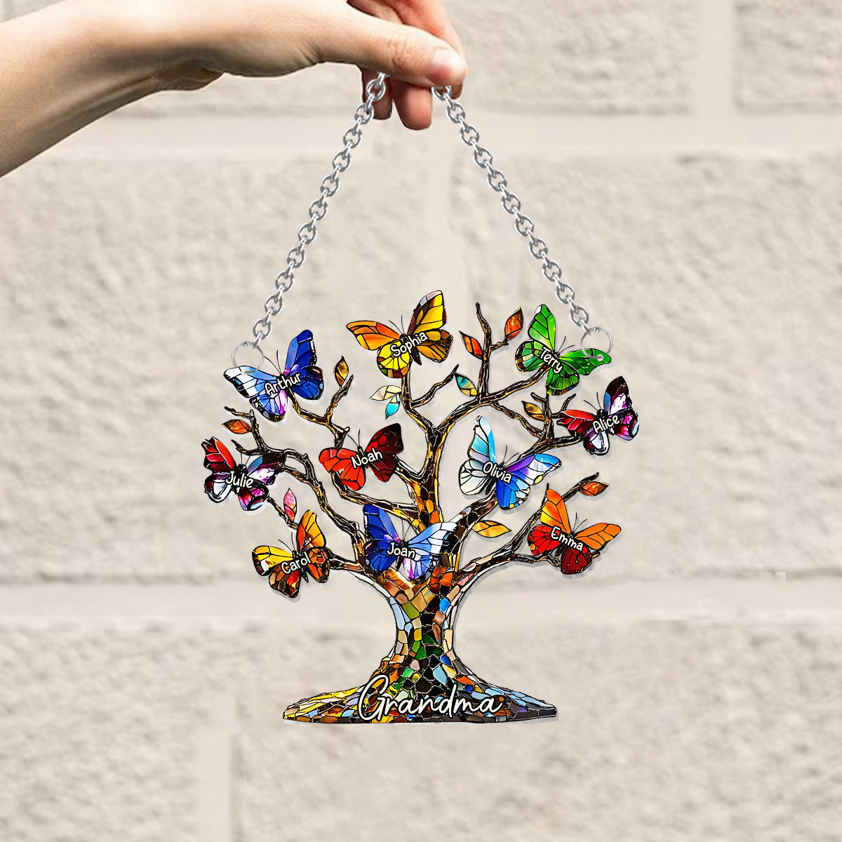 Grandma Mom Butterfly Tree - Personalized Grandma Window Hanging Suncatcher Ornament