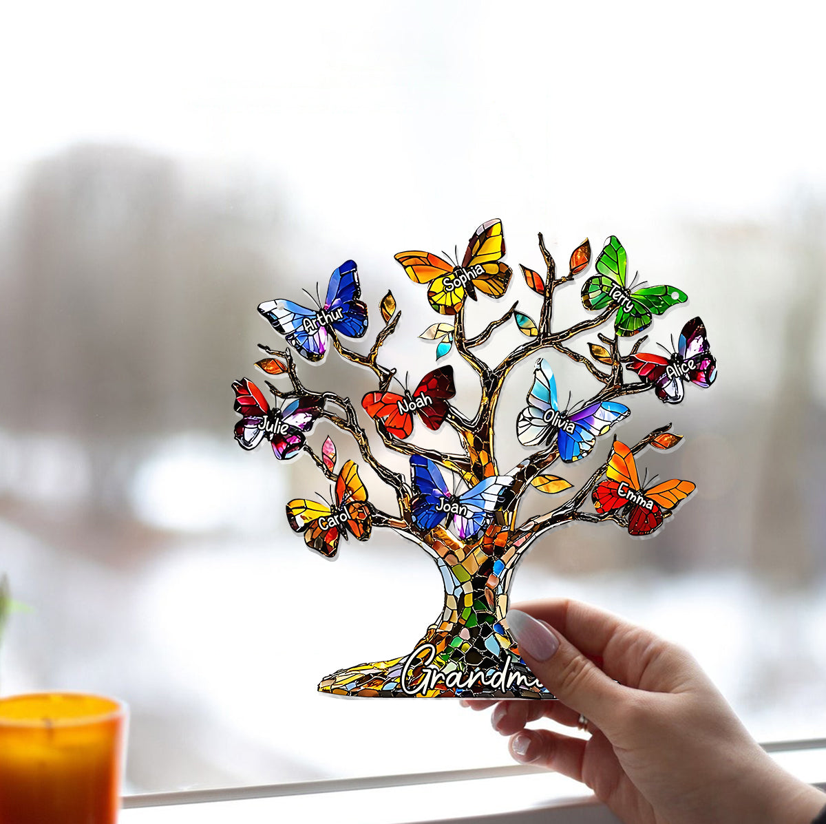Grandma Mom Butterfly Tree - Personalized Grandma Window Hanging Suncatcher Ornament