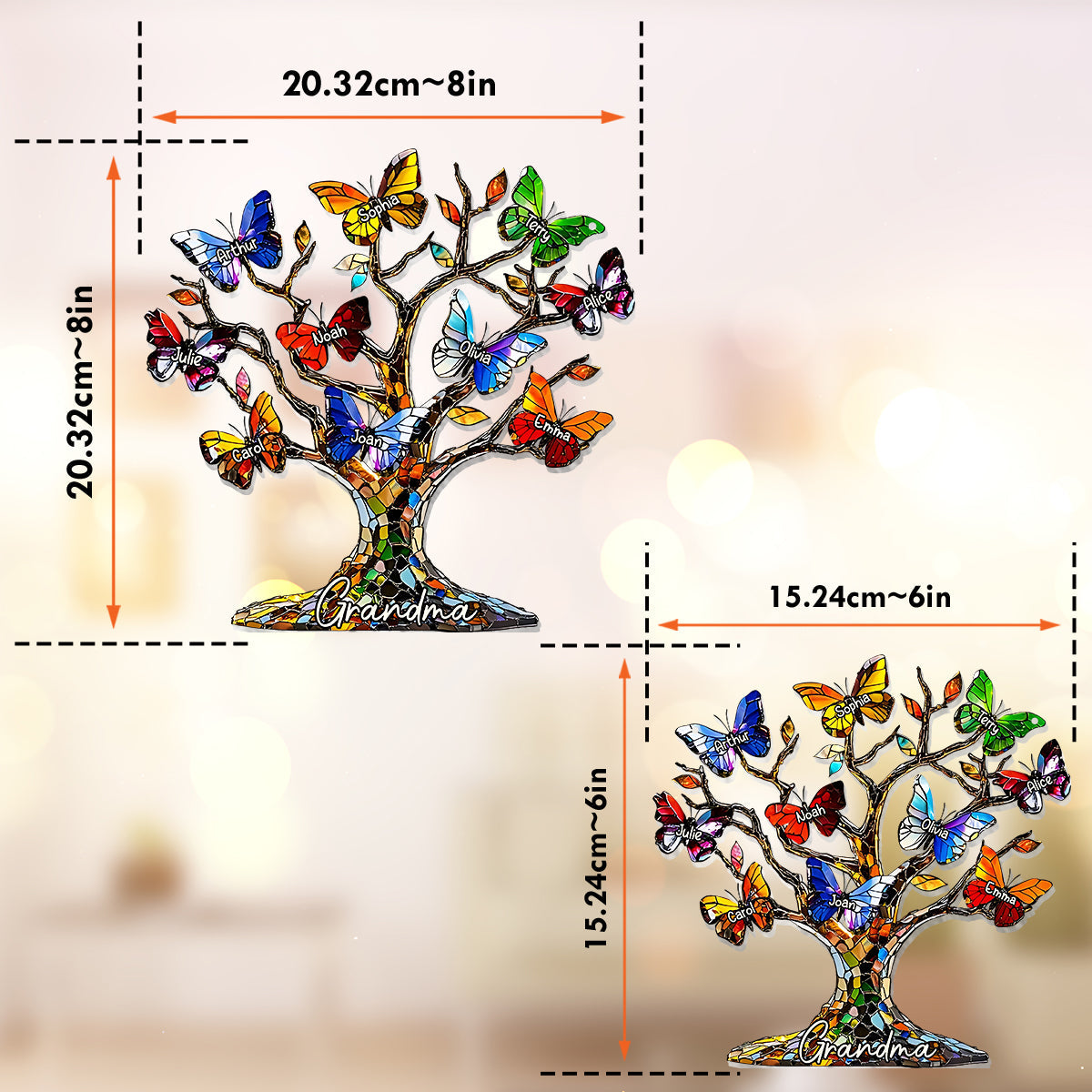 Grandma Mom Butterfly Tree - Personalized Grandma Window Hanging Suncatcher Ornament