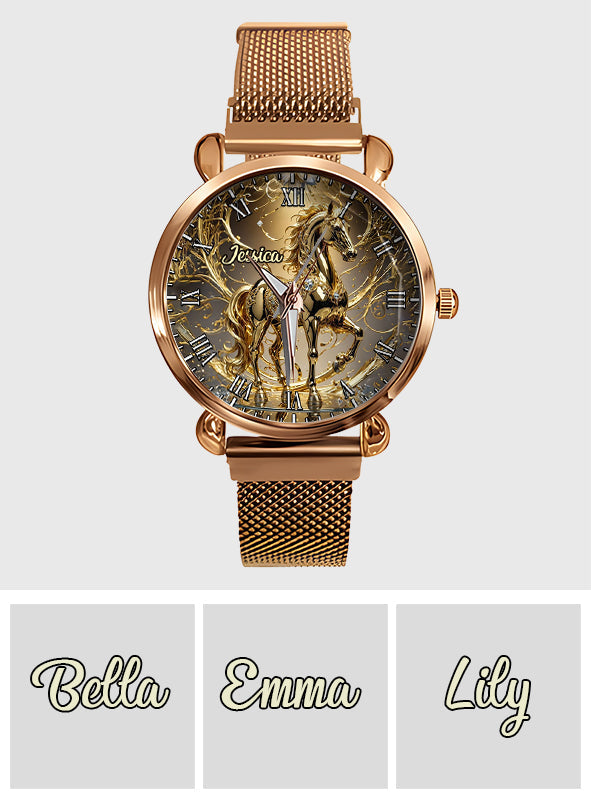 Liebe zum Pferd – Personalisierte Damen-Handuhr mit Pferdemotiv