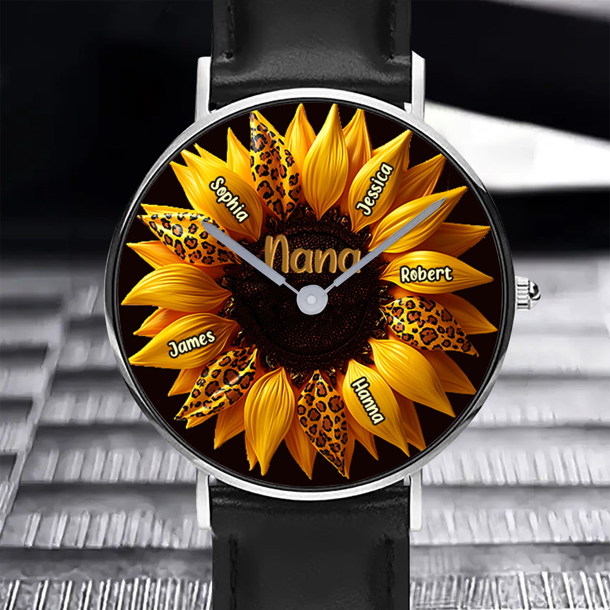 Nana, Mom, Auntie Family Sunflower - Personalized Grandma Hand Watch
