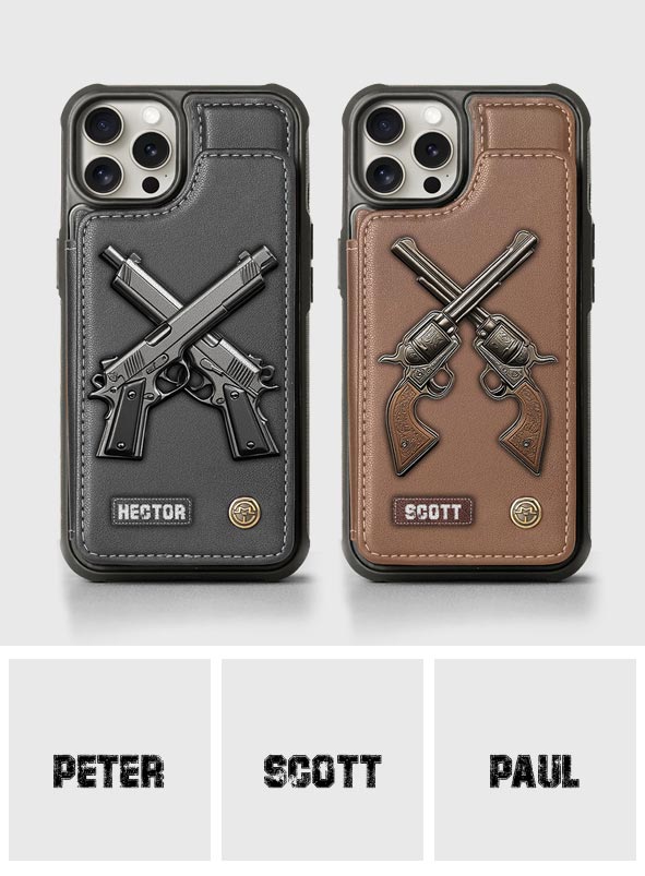 Étui portefeuille pour téléphone avec pistolets croisés - Équipement tactique personnalisé