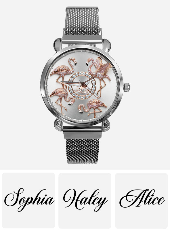 Montre-bracelet personnalisée pour femme avec flamants roses « Love Flamingos »