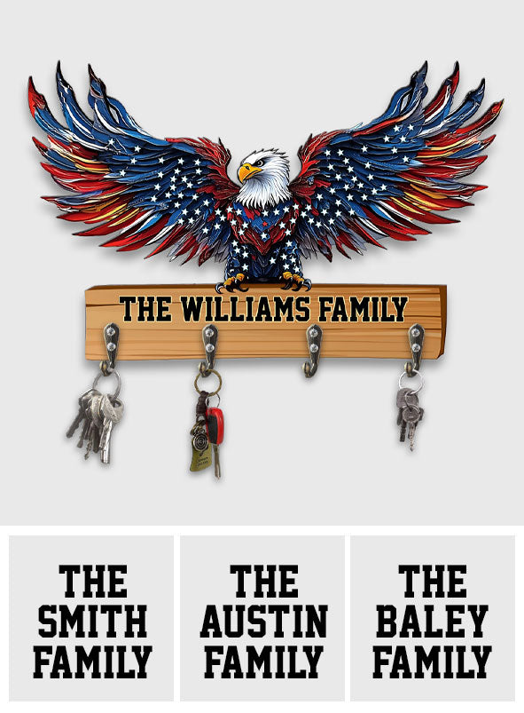 Bienvenue dans notre famille ! Porte-clés personnalisé en forme d'aigle à tête blanche.