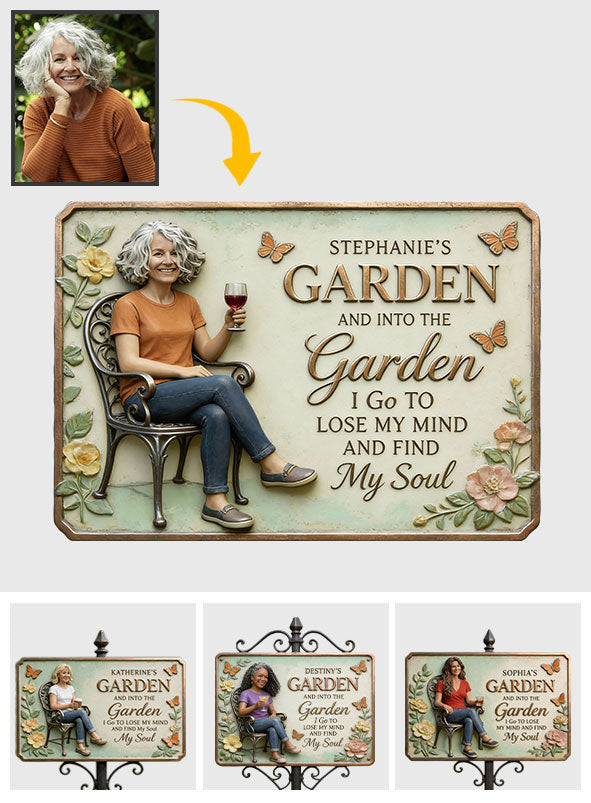 Individuell gestaltbares „Ab in den Garten“-Gartenschild aus Metall mit Foto Ihrer Wahl
