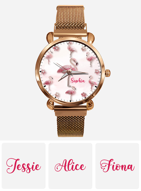 Elegance in Bloom Flamingo – Personalisierte Flamingo-Damenhanduhr