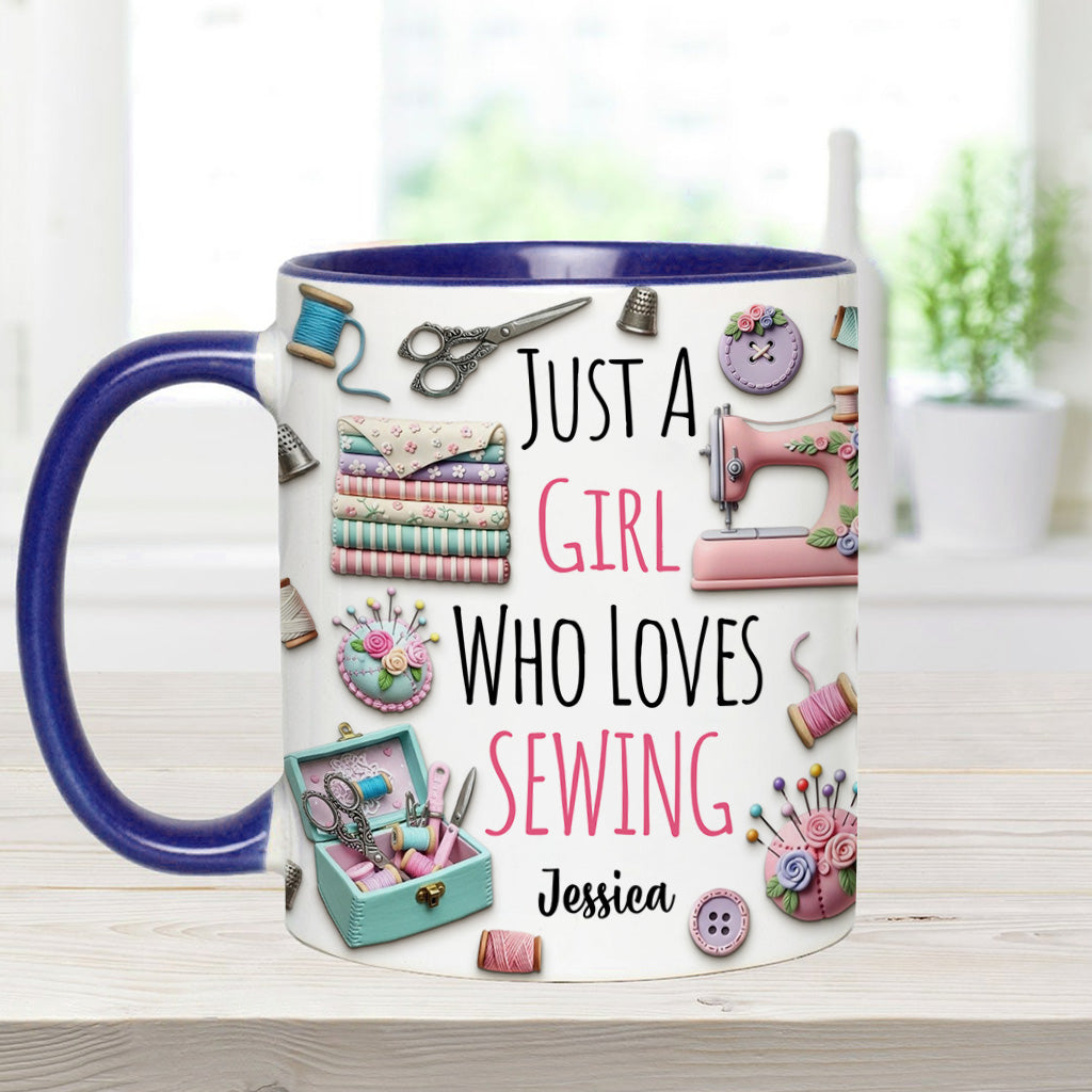Just A Girl Who Loves Sewing - Personalized Sewing Accent Mug