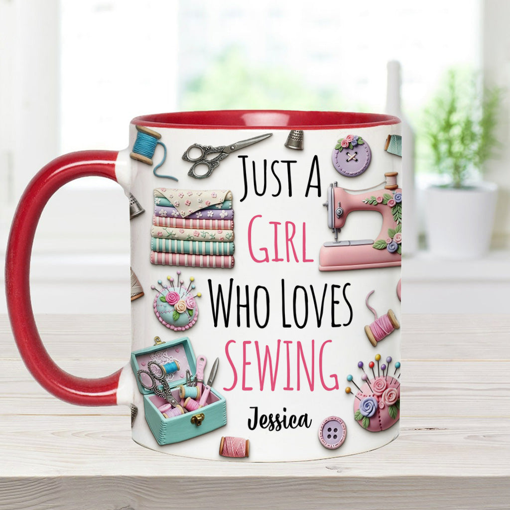Just A Girl Who Loves Sewing - Personalized Sewing Accent Mug