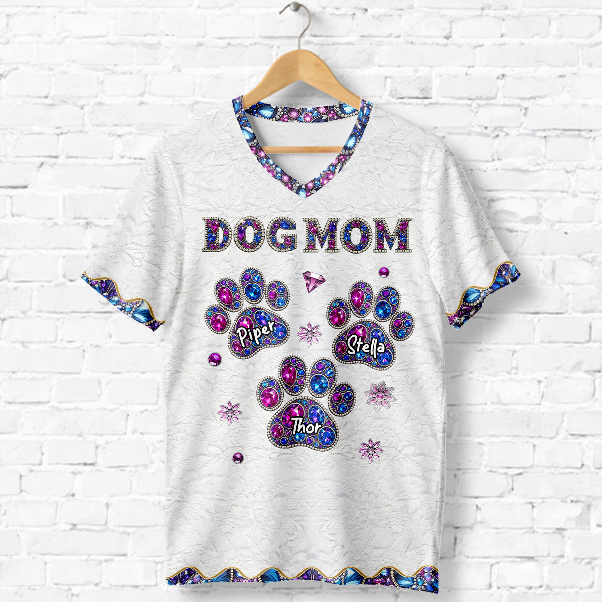 Proud Dog Mom - Personalized Dog Fully Printed V-Neck T-Shirt