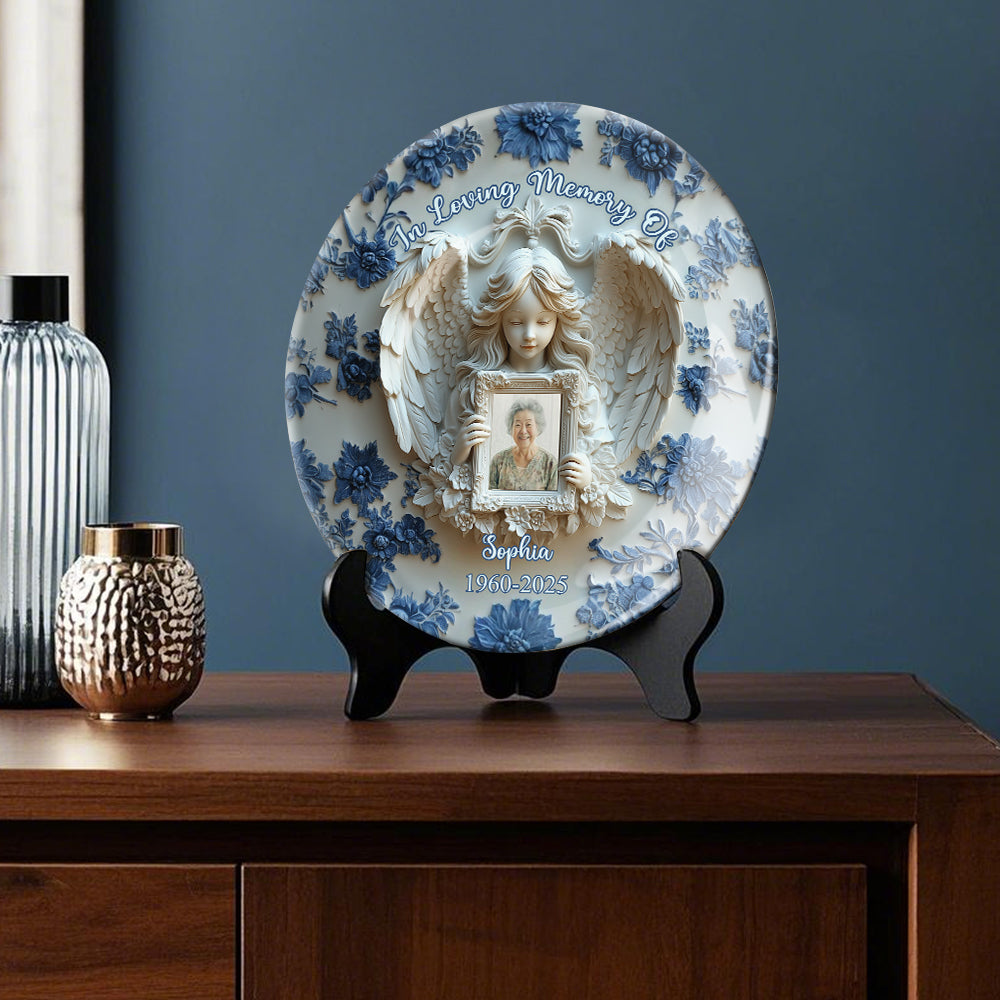 Angel Wings - Personalized Memorial Ceramic Round Plate