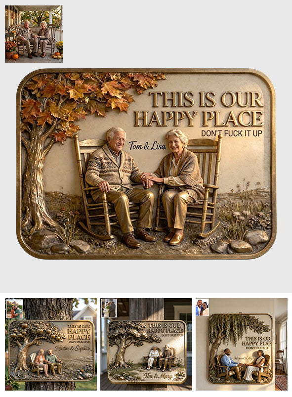This Is Our Happy Place - Personalized Couple 3D Printed Cut Metal Sign