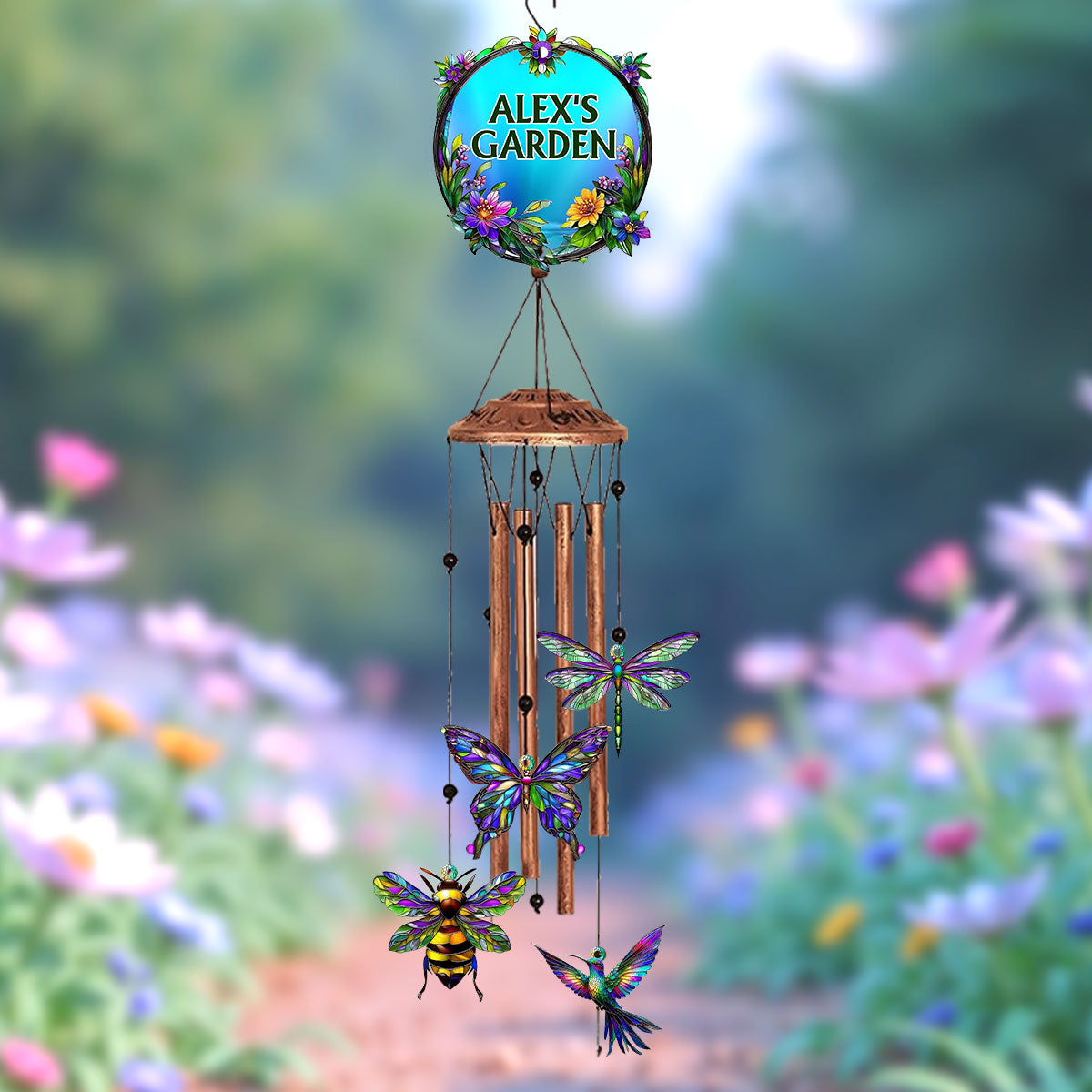 Garden Lovers Gift - Personalized Gardening Wind Chime With Charms