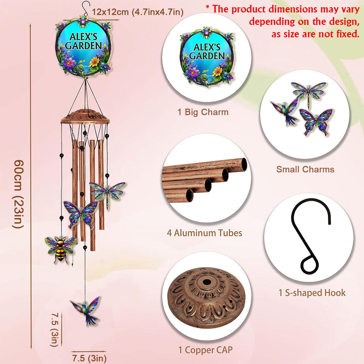 Garden Lovers Gift - Personalized Gardening Wind Chime With Charms