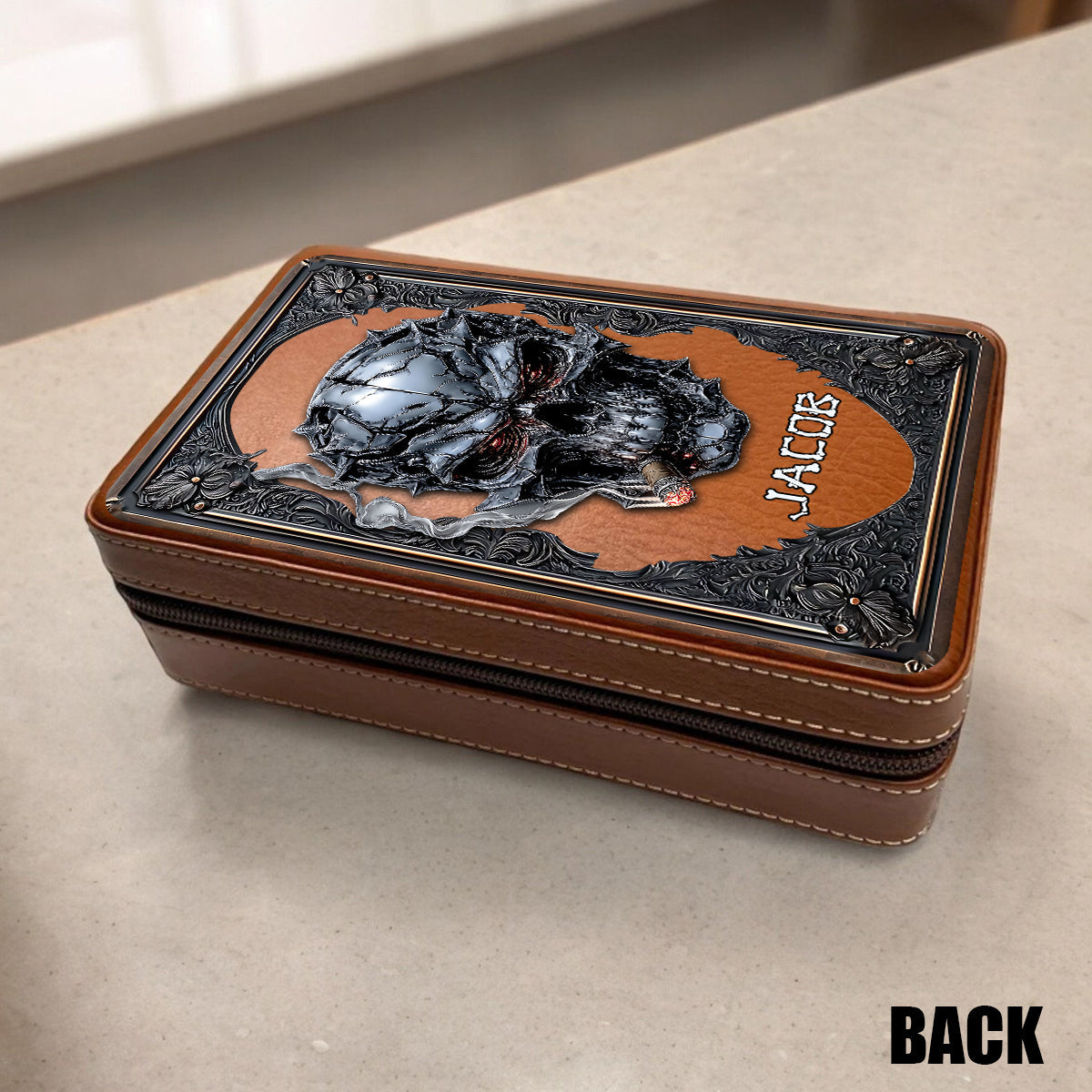 Smoking Skull - Personalized Skull Travel Cigar Humidor Case