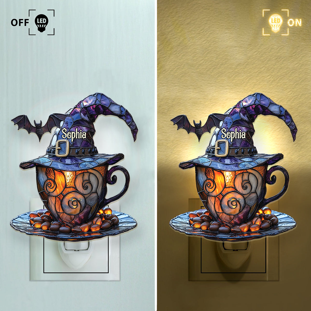 Witch Hat And Coffee Mug - Personalized Witch Acrylic Plug-In Night Light