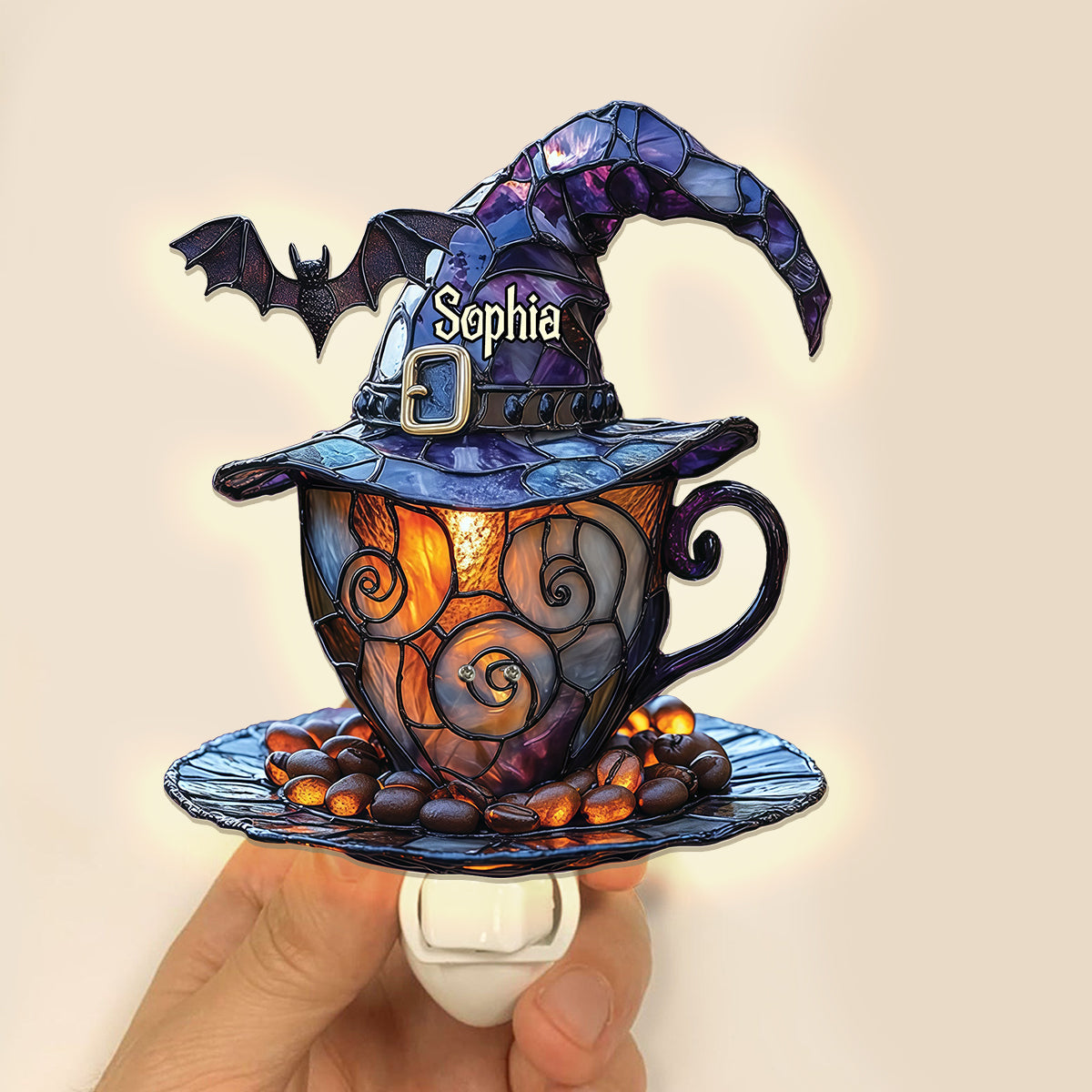Witch Hat And Coffee Mug - Personalized Witch Acrylic Plug-In Night Light