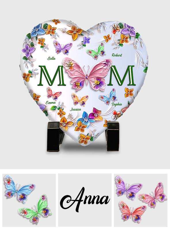 Colorful Butterflies Mom Mama - Personalized Mother Heart Shaped Stone