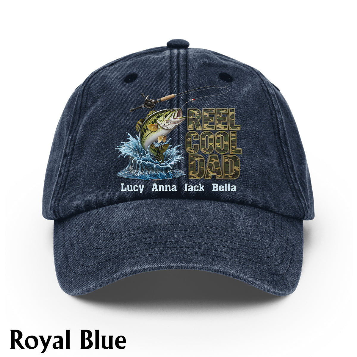 Reel Cool Dad - Personalized Fishing Washed Denim Cap
