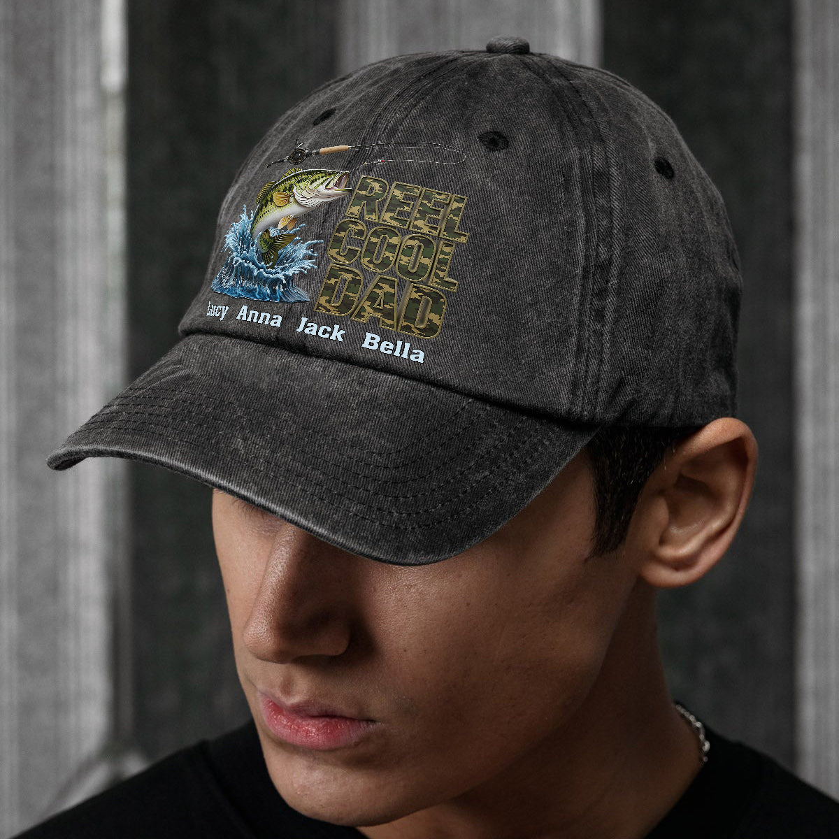 Reel Cool Dad - Personalized Fishing Washed Denim Cap