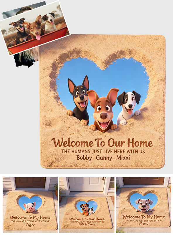 Bienvenue chez nous ! Tapis d’entrée/tapis personnalisé en forme de chien