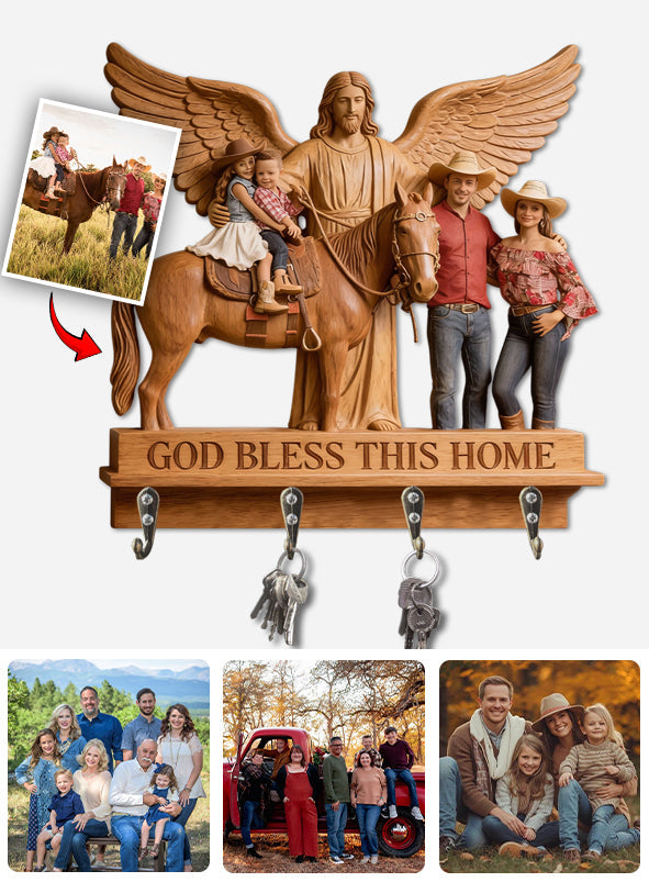 Porte-manteau mural personnalisé à partir de n'importe quelle photo « Que Dieu bénisse cette maison » - Porte-manteau chrétien personnalisé en forme de forme sur mesure