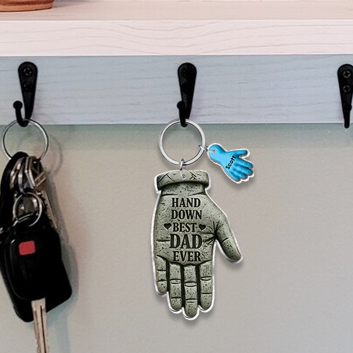 Hand Down Best Dad Ever - Personalized Father Keychain with Charms