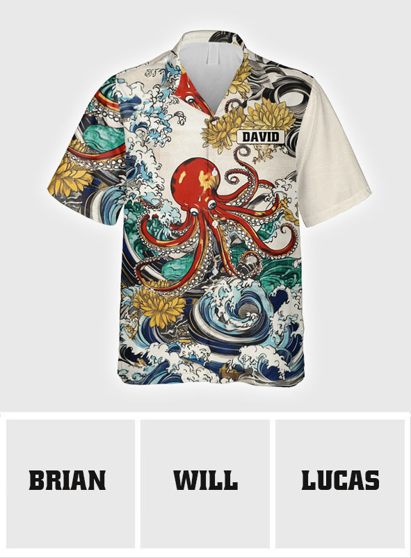 Chemise hawaïenne personnalisée pour les amoureux de la mer, ornée d'illustrations d'animaux marins japonais.