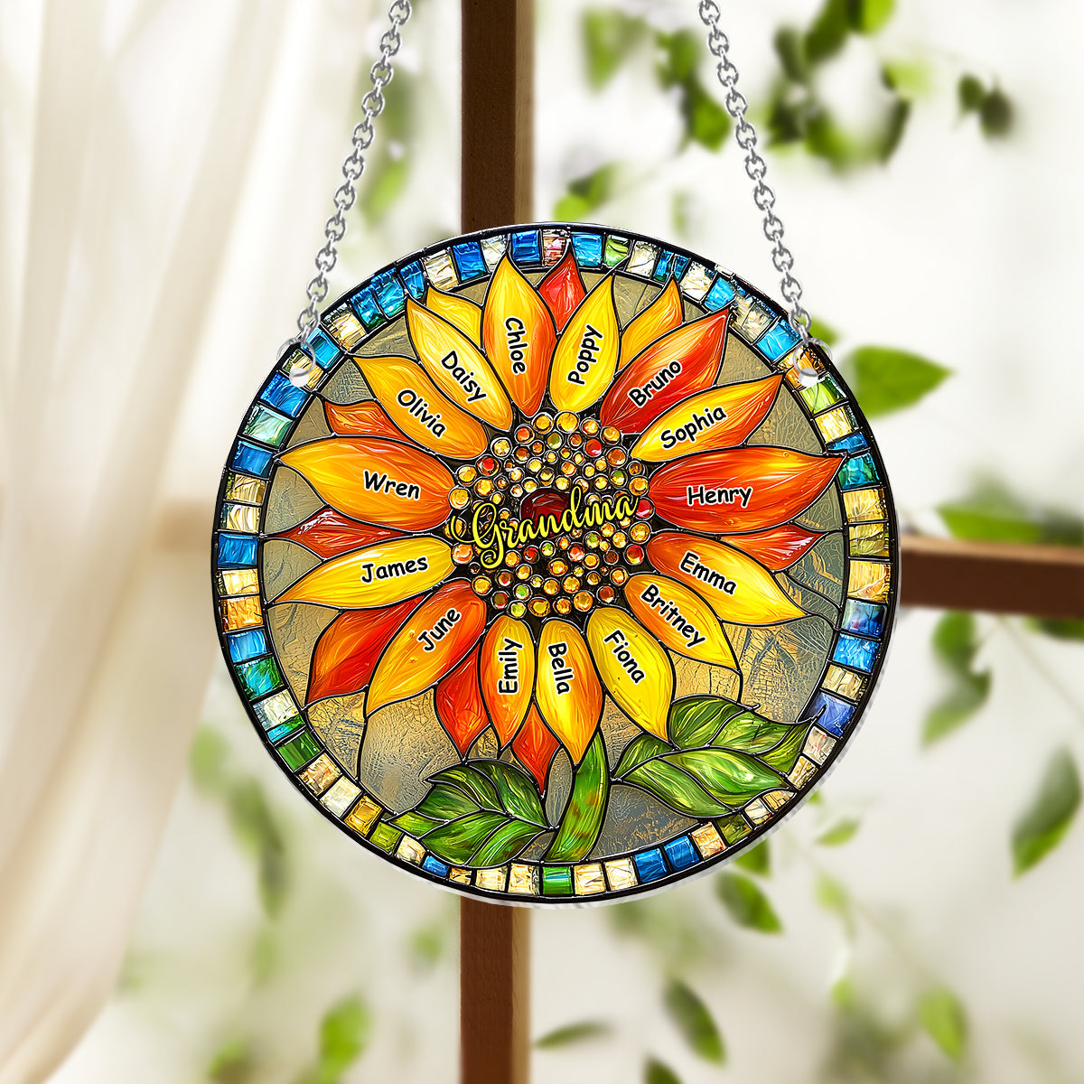 Grandma / Mom Sunflower - Personalized Grandma Window Hanging Suncatcher Ornament