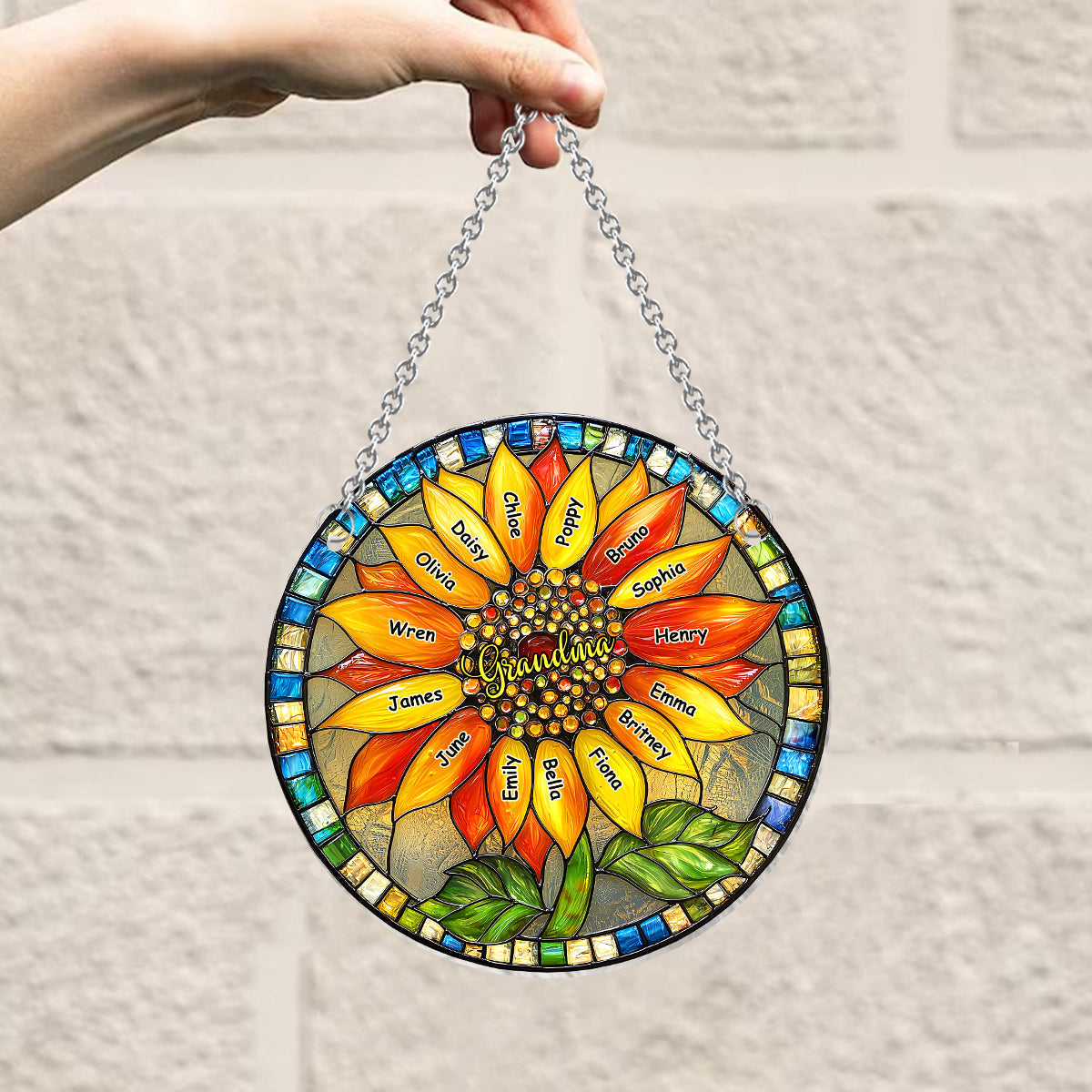 Grandma / Mom Sunflower - Personalized Grandma Window Hanging Suncatcher Ornament