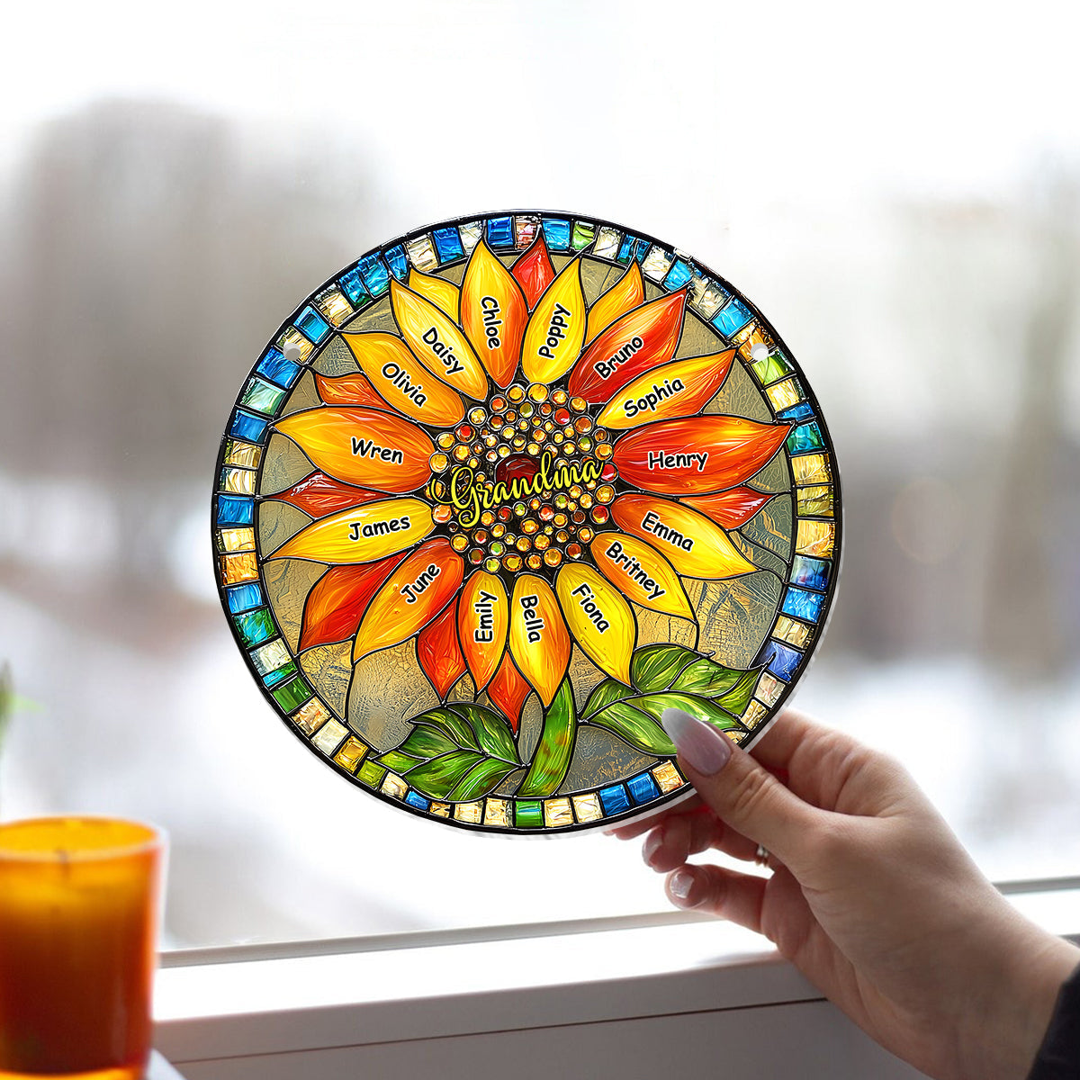 Grandma / Mom Sunflower - Personalized Grandma Window Hanging Suncatcher Ornament