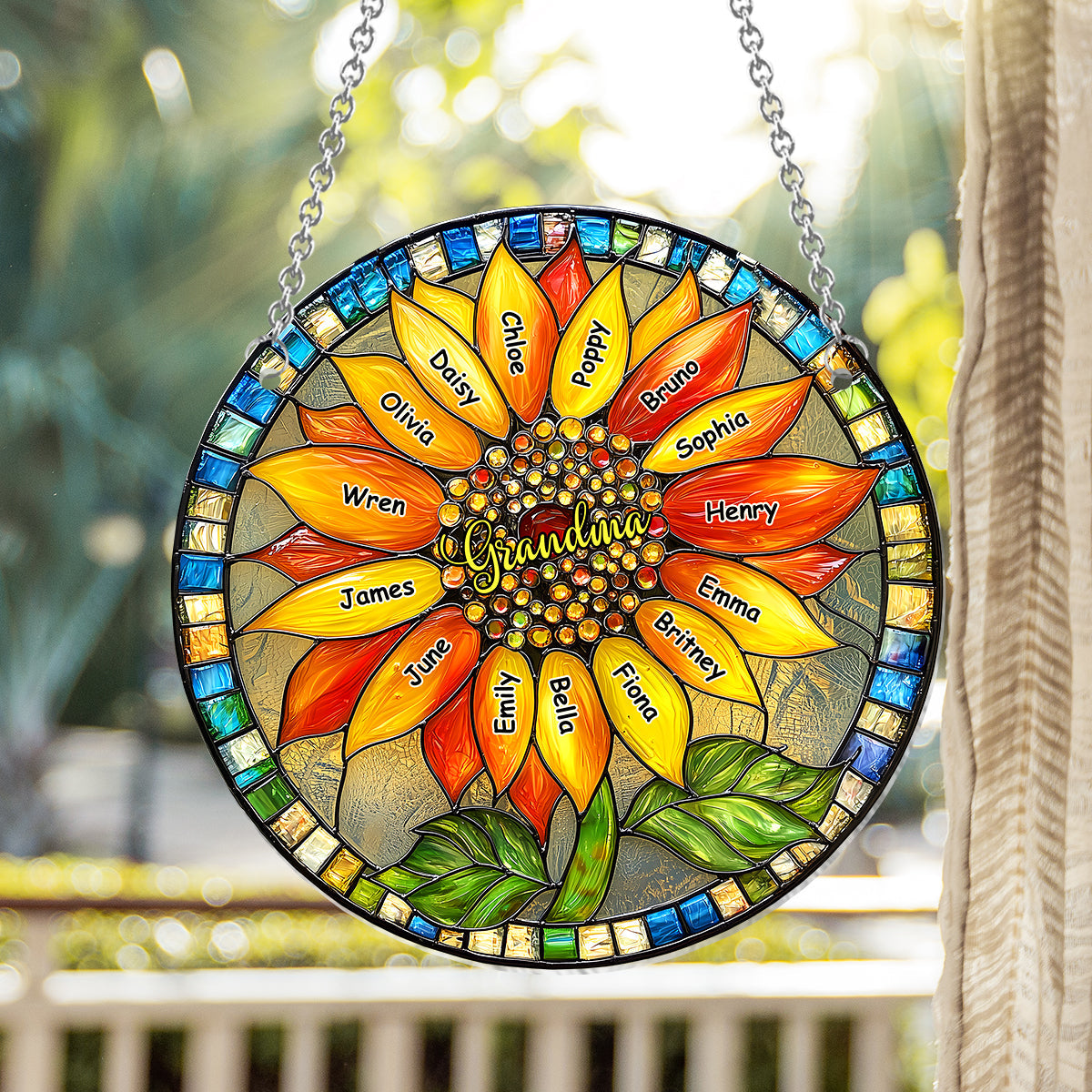 Grandma / Mom Sunflower - Personalized Grandma Window Hanging Suncatcher Ornament