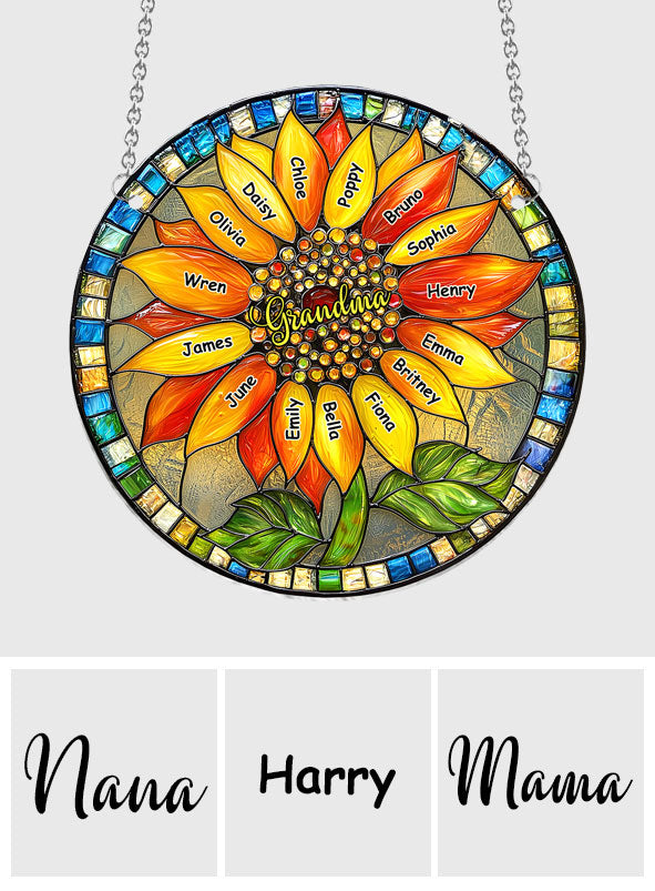 Grandma / Mom Sunflower - Personalized Grandma Window Hanging Suncatcher Ornament