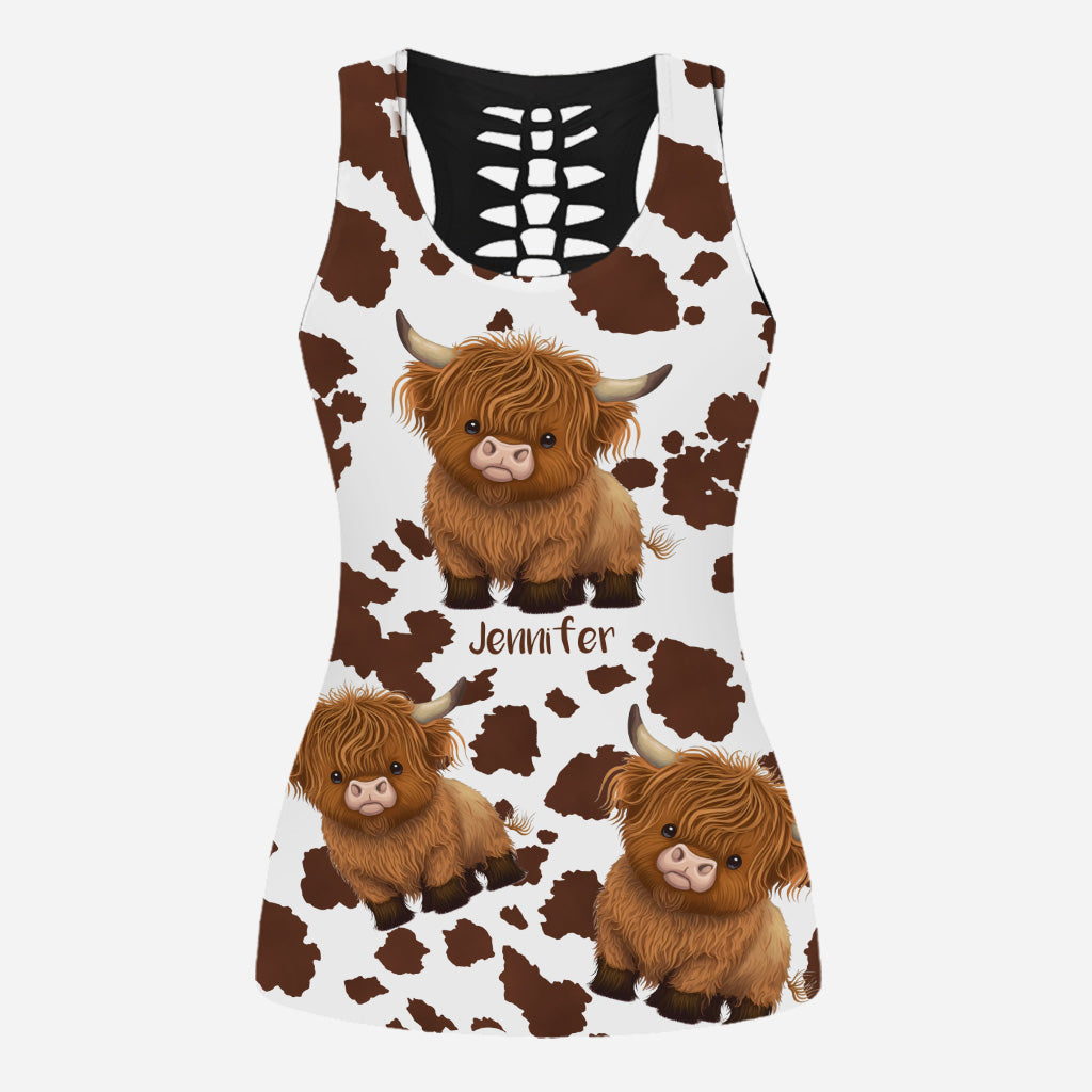 Cute Highland Cows - Personalized Highland Cow Hollow Tank Top and Leggings