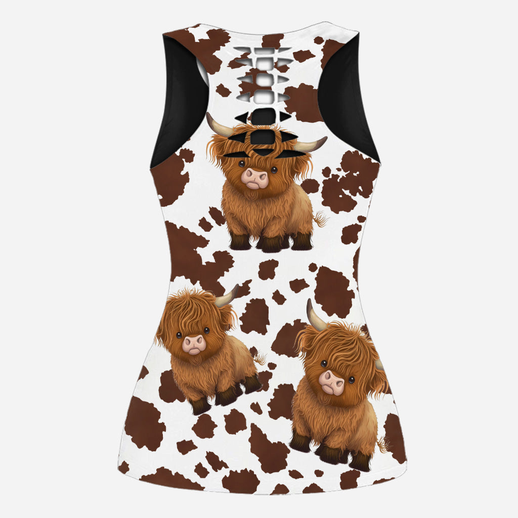 Cute Highland Cows - Personalized Highland Cow Hollow Tank Top and Leggings