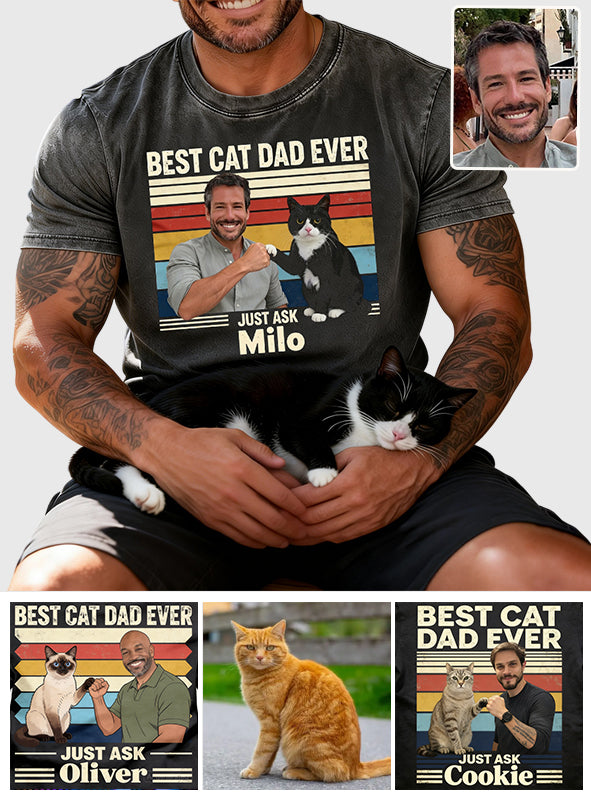 Bester Katzenpapa aller Zeiten - Personalisiertes Katzen-Wasch-T-Shirt