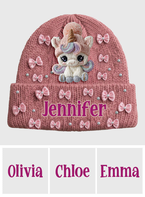 Niedliche Einhorn-Mütze – personalisierte Kindermütze