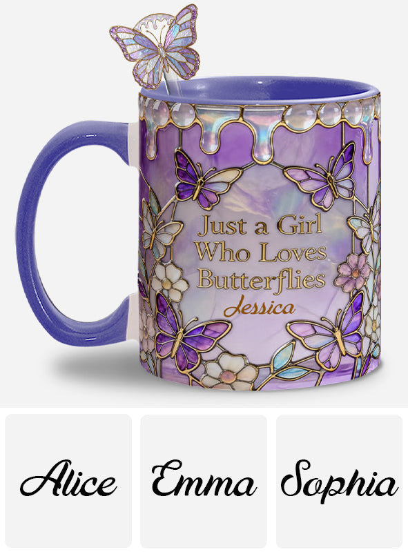 Einfach ein Mädchen, das Schmetterlinge liebt – Personalisierter Schmetterlings-Set-Becher mit Acryl-Rührstäbchen