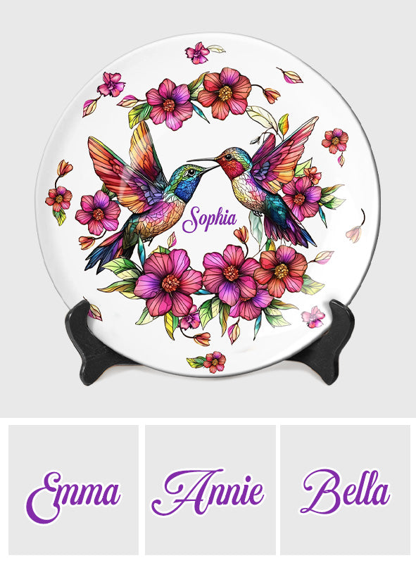 Assiette ronde en céramique personnalisée Colibri coloré