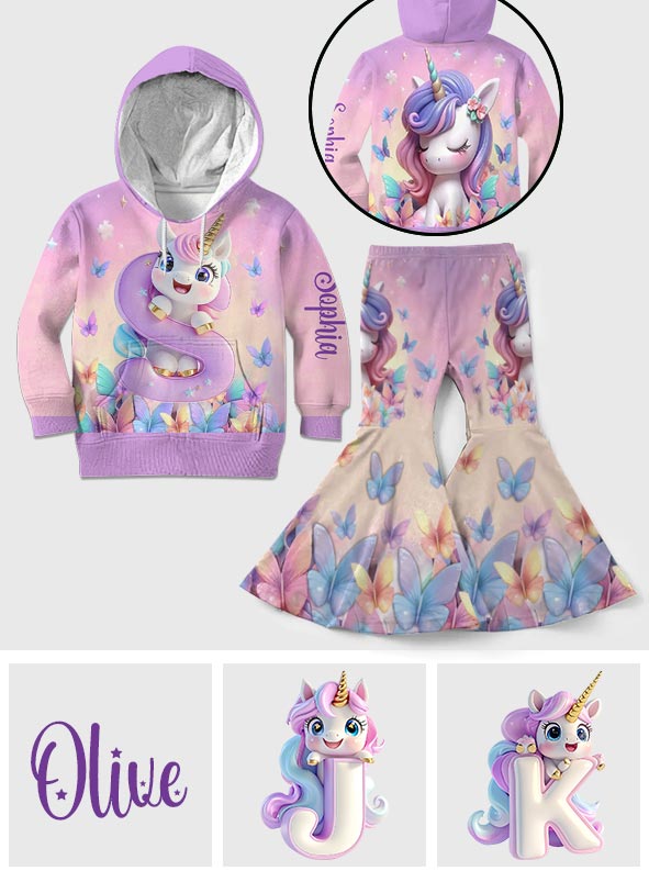 Ensemble licorne mignonne - Sweat à capuche et legging évasé personnalisés pour enfant
