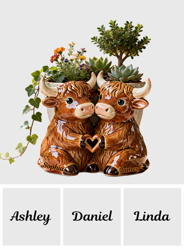 Du und ich, wir schaffen das – Personalisierter Acryl-Topf mit Hochlandrind-Motiv