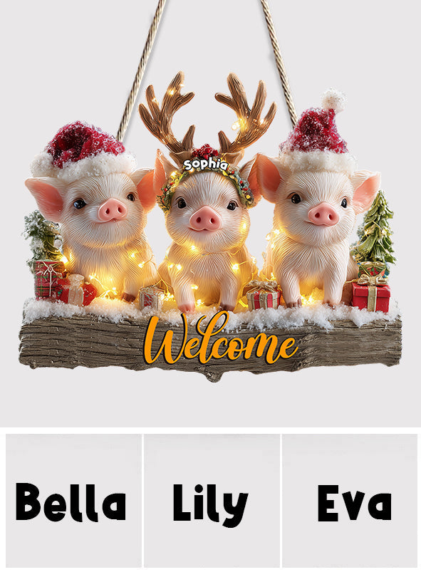 Weihnachten mit Ferkeln – Personalisiertes Holzschild für Schweineliebhaber in individueller Form