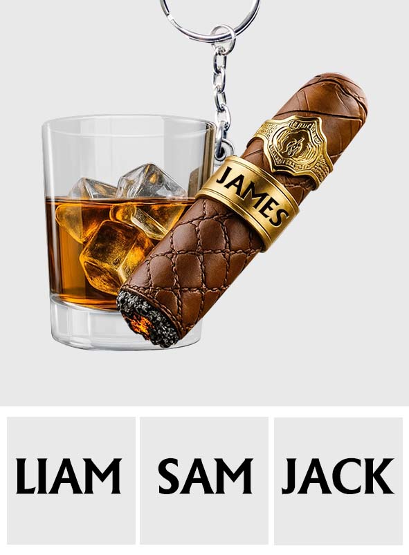 Whisky & Zigarre – Personalisierter Whisky-Schlüsselanhänger