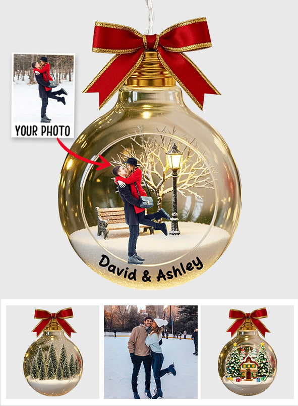 Custom Photo Gift For Holiday - Personalized Couple LED Light Ornament