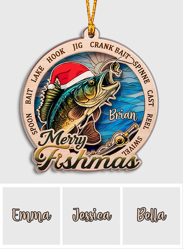 Fröhliche Fischweihnachten – Personalisierter Angel-Lagenmix-Weihnachtsschmuck
