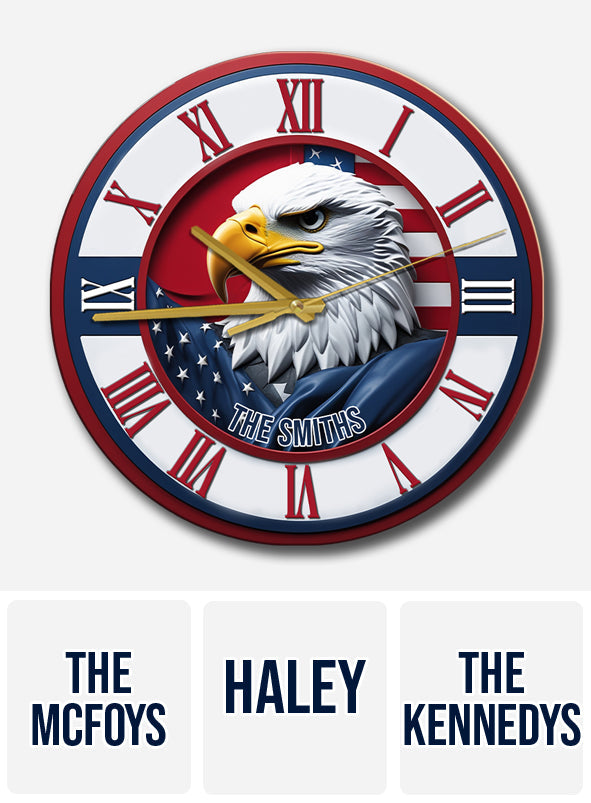Terre de liberté - Horloge murale personnalisée Aigle à tête blanche