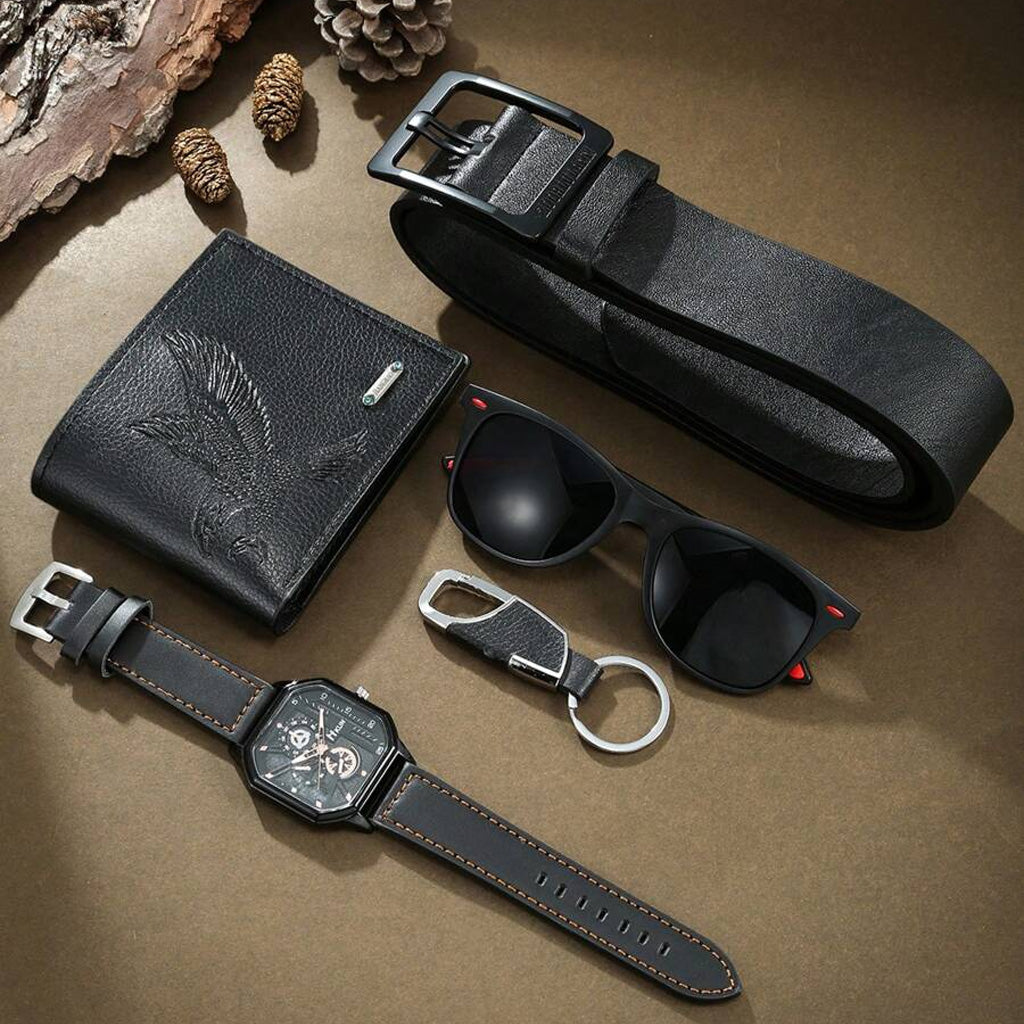 Quartz Watch Wallet Belt Gift Set