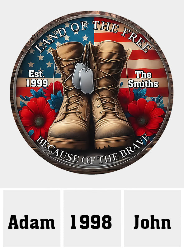 Because Of The Brave - Personalized Veteran Round Wood Sign
