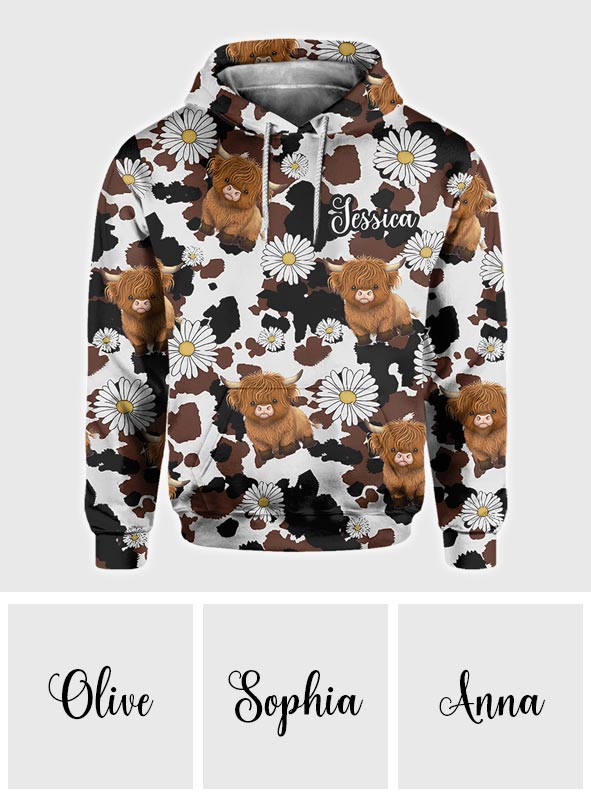 T-shirt personnalisé « Love Highland Cow » avec motif vache des Highlands