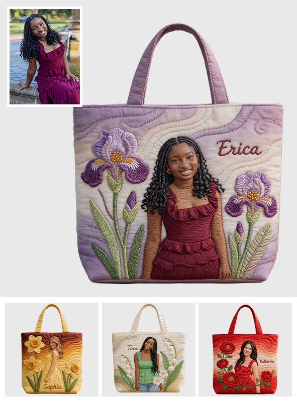 Custom Any Photo Birth Flower - Personalized Self Love Quilted Tote Bag